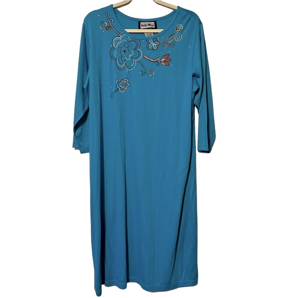 Indigo Moon Embellished Tunic Dress Boho Festival Artsy Eclectic Resort NWT 1X